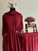 Premium mul silk pleated embroidered suit -4462